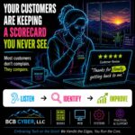 Minimalist neon-outline home services business owner reviewing a customer review and realizing that positive feedback can still contain hidden operational lessons.